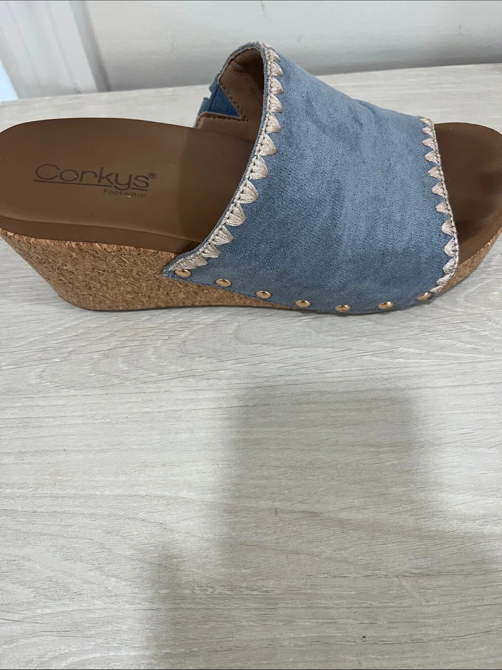Corkys Powder Blue Suede Slide Mules - Picture 2 of 3
